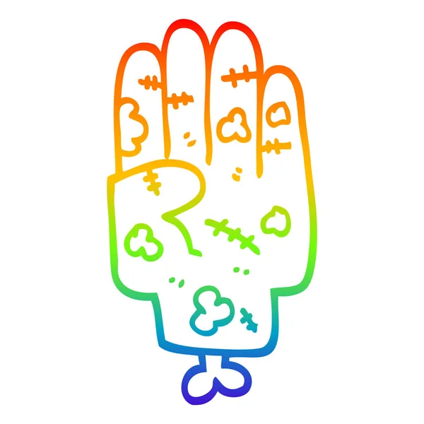 Arco iris gradiente línea dibujo dibujos animados mano zombie — Vector de stock