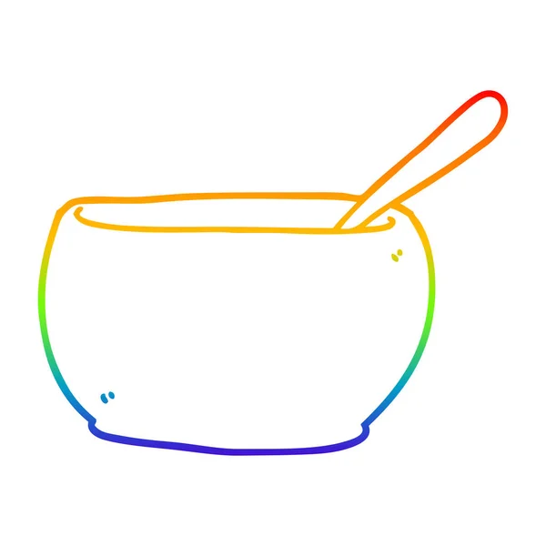 Arco iris gradiente línea dibujo dibujos animados sopa bowl — Vector de stock