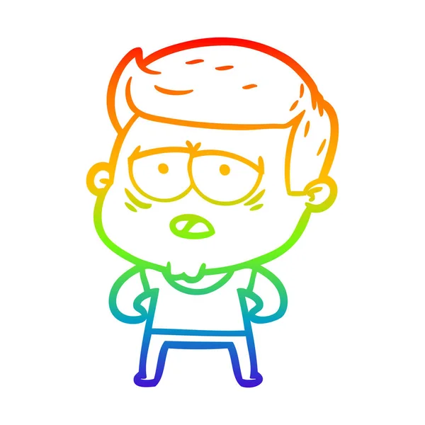 Arco-íris linha gradiente desenho cartoon cansado homem — Vetor de Stock