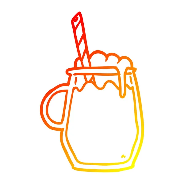 Ligne de gradient chaud dessin verre de bière racine avec de la paille — Image vectorielle