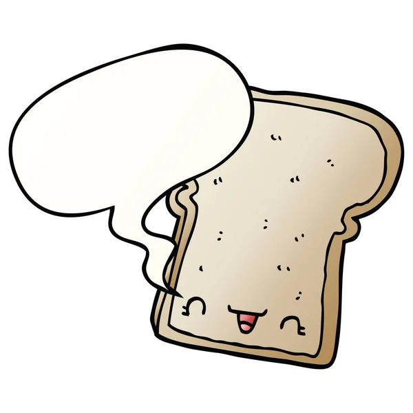 Söt tecknad skiva bröd och pratbubbla i slät lutning — Stock vektor