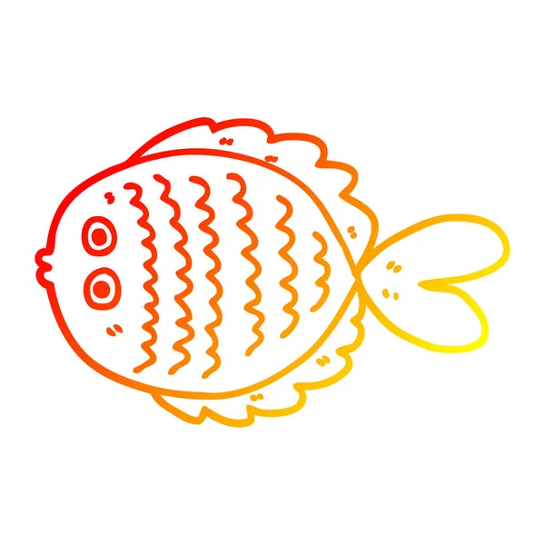 暖かいグラデーションライン描画漫画平らな魚 — ストックベクタ