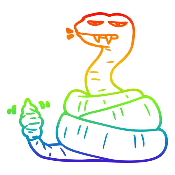 Rainbow gradient ligne dessin dessin animé serpent à sonnette en colère — Image vectorielle