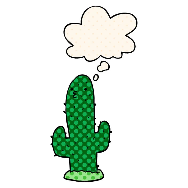 Cactus de dibujos animados y burbuja de pensamiento en estilo de cómic — Vector de stock