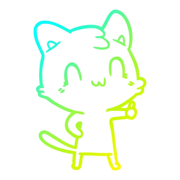 Cold gradient line drawing cartoon happy cat — Stock Vector
