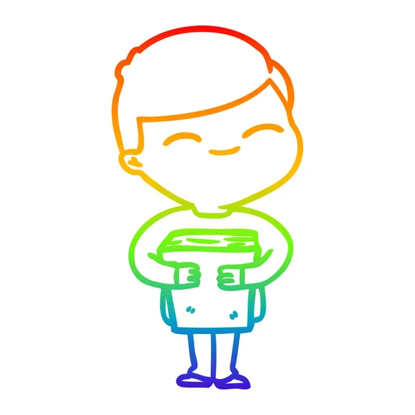 Arco-íris linha gradiente desenho desenho desenho animado sorrindo menino — Vetor de Stock