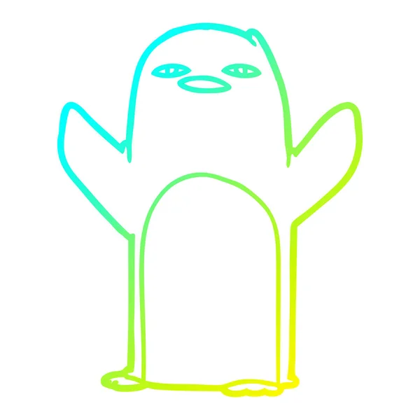 Dibujo de línea de gradiente frío Pingüino de dibujos animados — Vector de stock