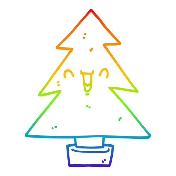 Regenbogen Gradienten Linie Zeichnung Cartoon Weihnachtsbaum — Stockvektor