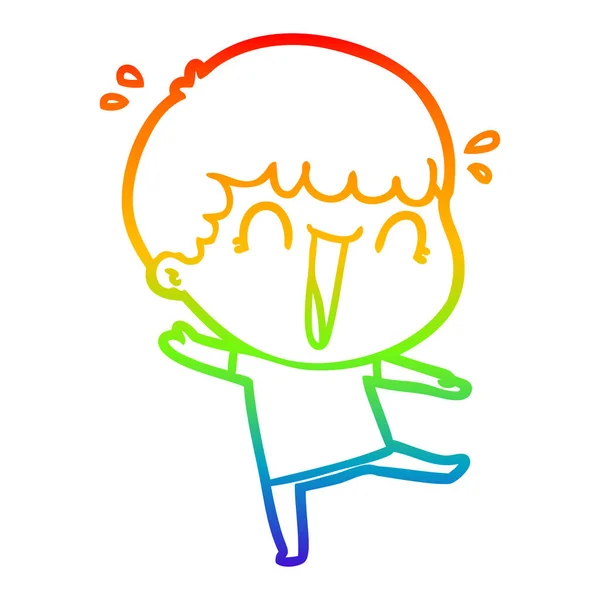 Rainbow gradient ligne dessin rire dessin animé homme — Image vectorielle