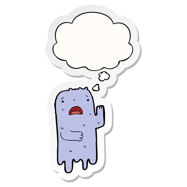 Cartoon ghost and thought bubble as a printed sticker — Stock Vector