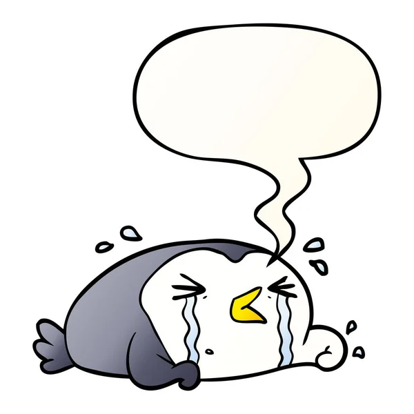 Dessin animé pleurer pingouin et bulle de parole en styl gradient lisse — Image vectorielle