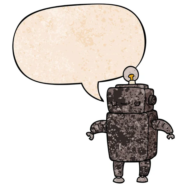 Cartoon robot and speech bubble in retro texture style — Stock Vector