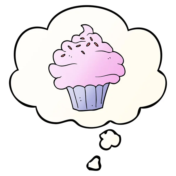 Tecknad cupcake och tankebubbla i slät gradient stil — Stock vektor