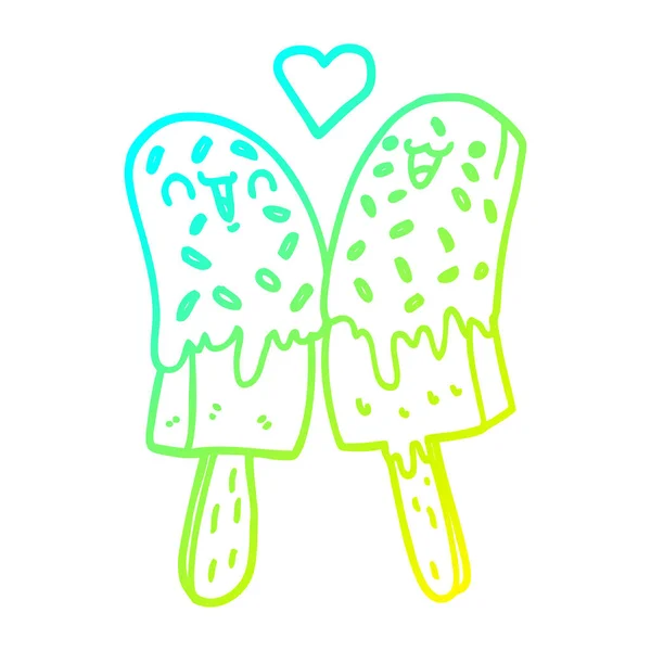 Froid dégradé ligne dessin dessin dessin animé glace lolly dans l'amour — Image vectorielle