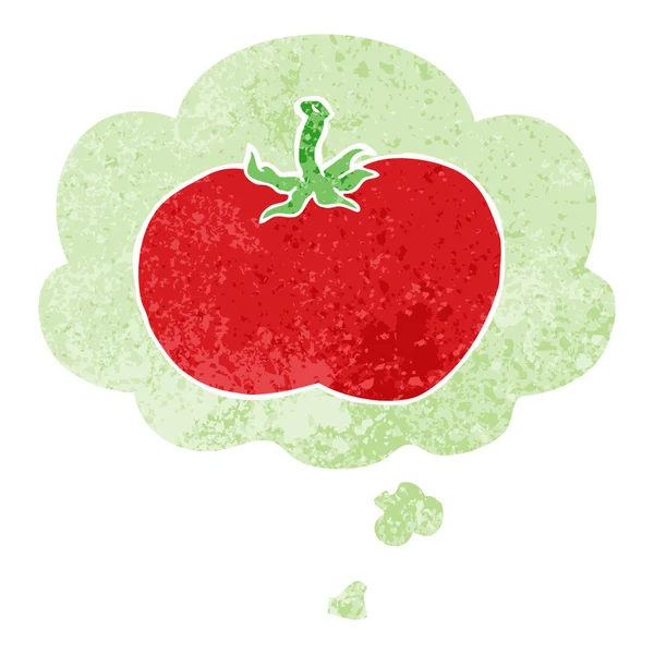 Kreskówka pomidor i myśl bańka w stylu retro teksturowane — Wektor stockowy