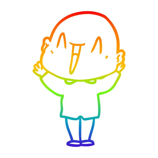 Rainbow gradient line drawing happy cartoon bald man — Stock Vector