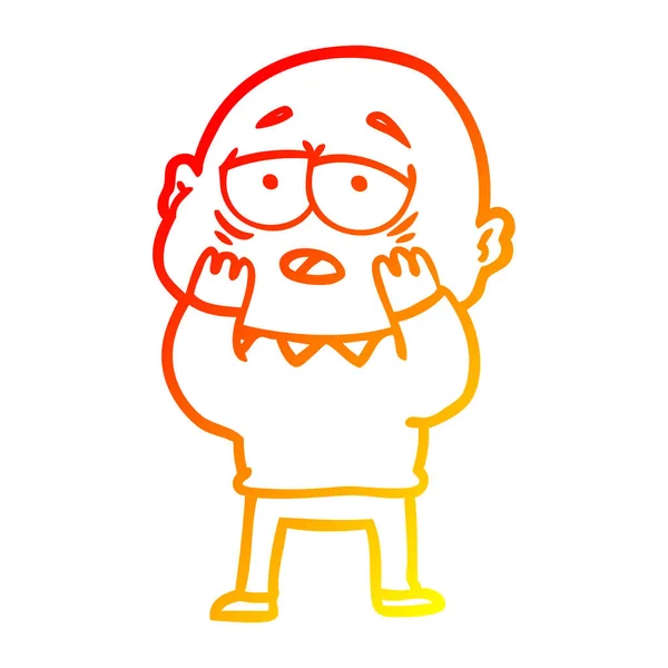 Sıcak degrade çizgi çizim karikatür yorgun kel adam — Stok Vektör