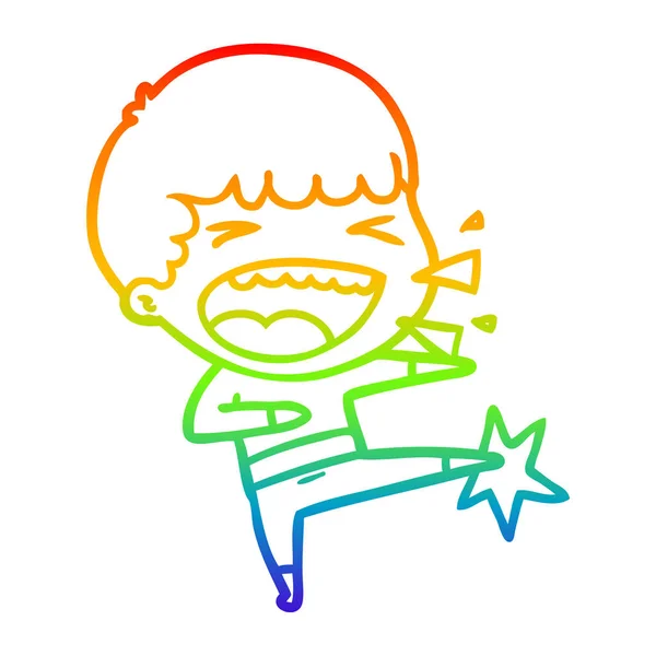 Rainbow gradien line drawing cartoon laughing man - Stok Vektor