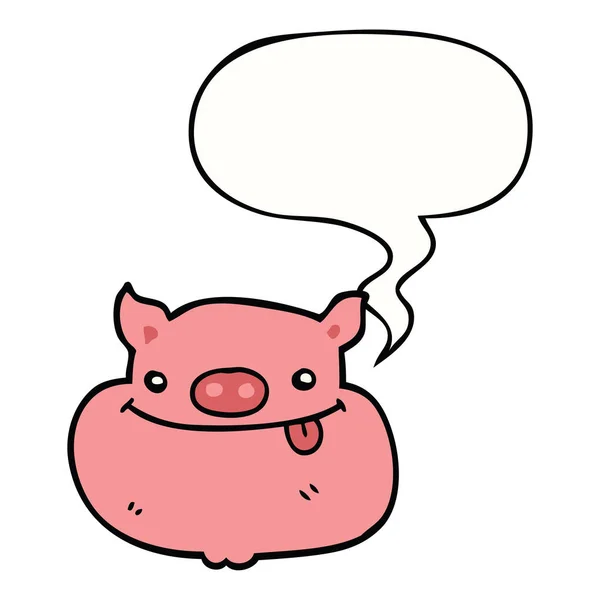 Desenho animado cara de porco feliz e bolha de fala — Vetor de Stock