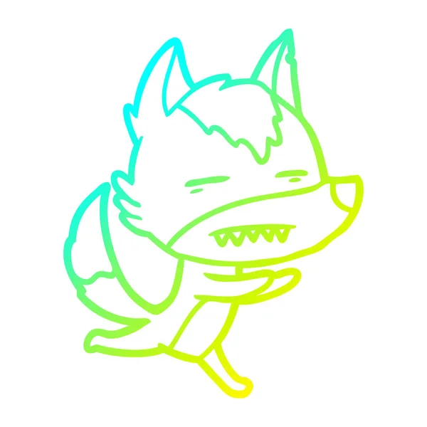 Froid gradient ligne dessin dessin animé loup montrant dents — Image vectorielle