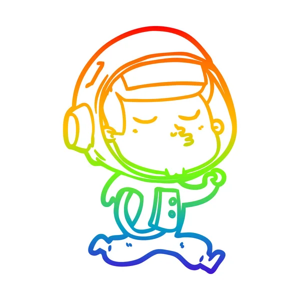 Rainbow gradient linje ritning tecknad säker astronaut Runnin — Stock vektor