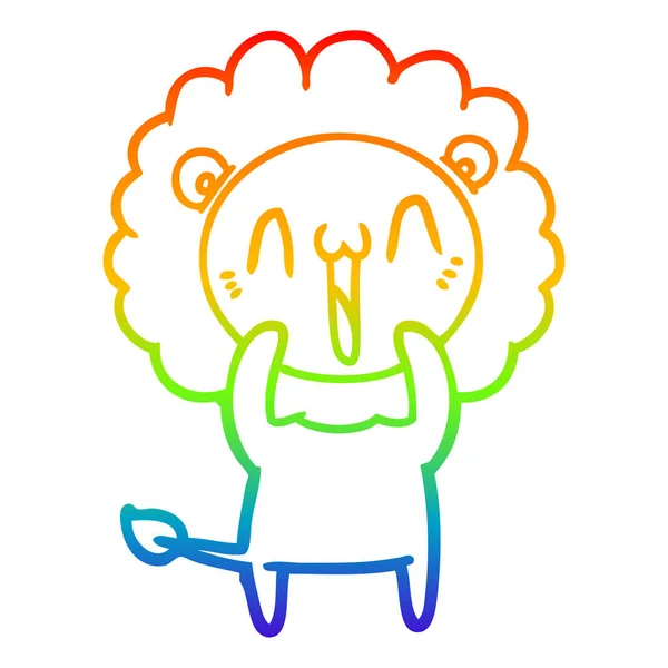 Arco iris gradiente línea dibujo feliz dibujos animados león — Vector de stock