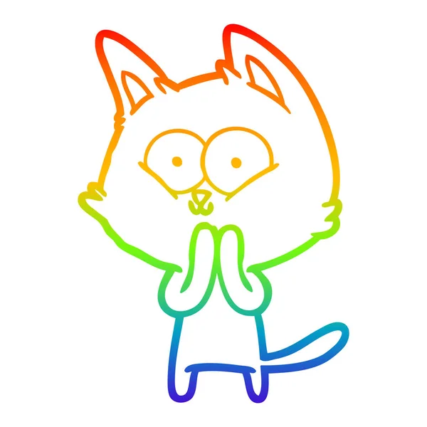 Arco iris gradiente línea dibujo dibujos animados gato — Vector de stock