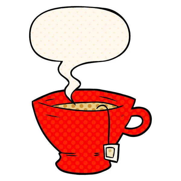 Kreslený šálek čaje a řeči v komiksovém stylu — Stockový vektor