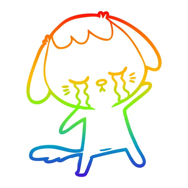 Arco iris gradiente línea dibujo dibujos animados llorando perro — Vector de stock