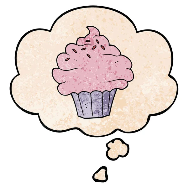 Cupcake dessin animé et bulle de pensée en motif texture grunge sty — Image vectorielle