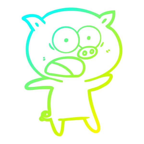 Gradient froid ligne dessin dessin dessin animé cochon crier — Image vectorielle