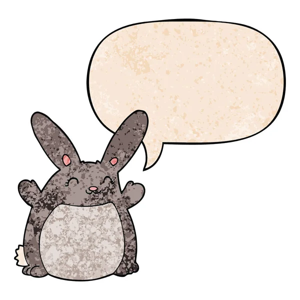 Conejo de dibujos animados y burbuja del habla en estilo de textura retro — Vector de stock