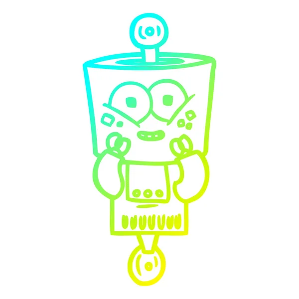 Línea de gradiente frío dibujo feliz robot de dibujos animados — Vector de stock