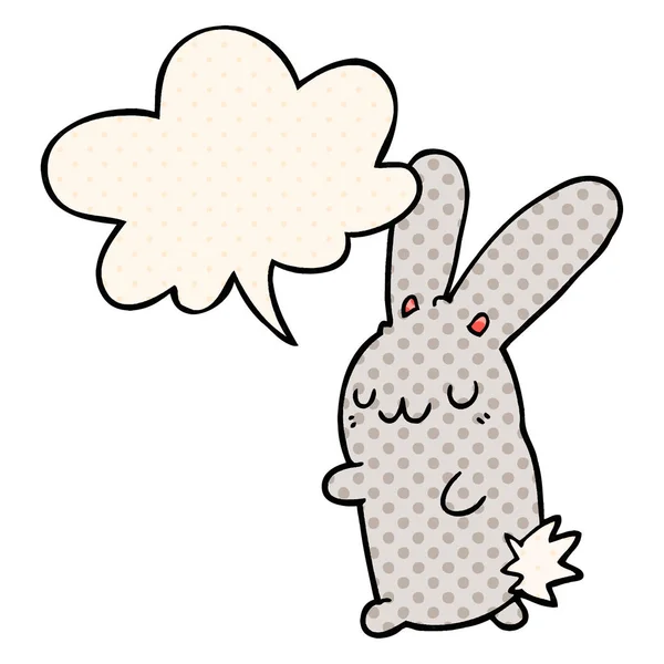 Çizgi roman tarzında sevimli karikatür tavşan ve konuşma balonu — Stok Vektör