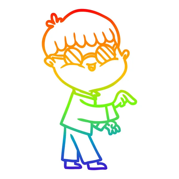 Rainbow gradient linje ritning tecknad pojke bär glasögon — Stock vektor