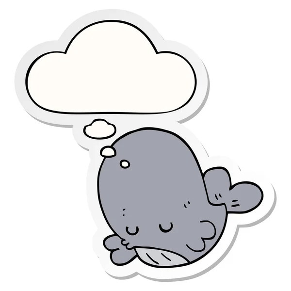 Cartoon whale and thought bubble as a printed sticker — Stock Vector