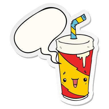 karikatür soda fincan ve konuşma kabarcık etiket