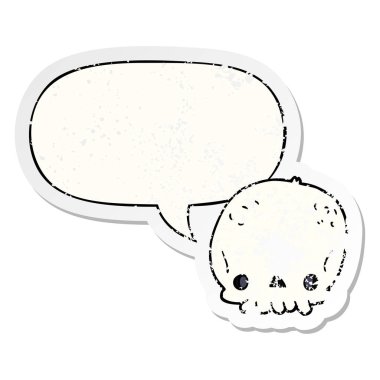 karikatür kafatası ve konuşma balonu sıkıntılı etiket