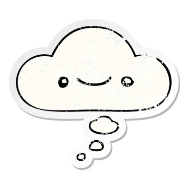 mutlu karikatür yüz ve sıkıntılı bir yıpranmış sopa olarak kabarcık düşünce