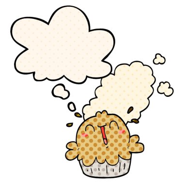 sevimli karikatür pasta ve çizgi roman tarzında kabarcık düşünce