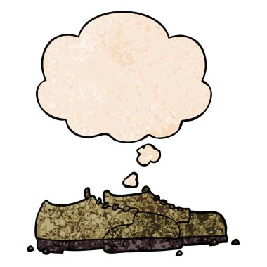 karikatür ayakkabı ve grunge doku desen tarzı nda düşünce balonu