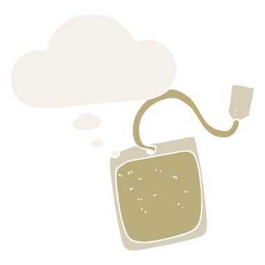 karikatür çay poşeti ve retro tarzında düşünce balonu