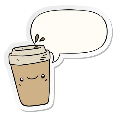 karikatür paket kahve ve konuşma kabarcık etiket