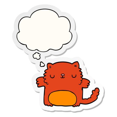 karikatür kedi ve baskılı bir etiket olarak kabarcık düşünce