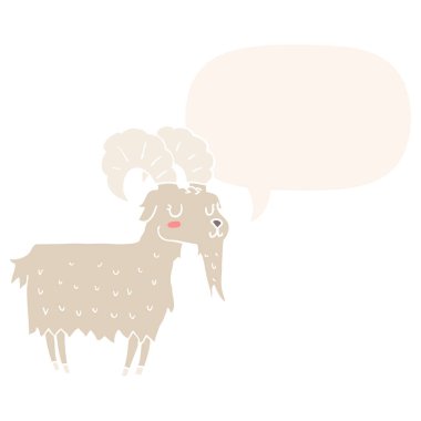 retro tarzında karikatür keçi ve konuşma balonu