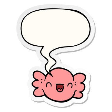 karikatür sarılmış şeker ve konuşma balonu etiket