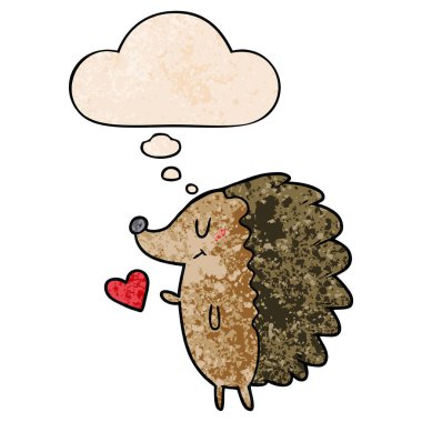 sevimli karikatür kirpi ve grunge doku patte düşünce balonu