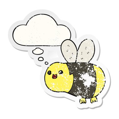 karikatür arı ve sıkıntılı yıpranmış etiket olarak kabarcık düşünce