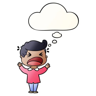 çizgi film adam bağıran ve pürüzsüz degrade tarzında kabarcık düşünce