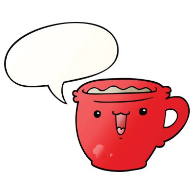 sevimli karikatür kahve fincanı ve konuşma balonu pürüzsüz degrade sty